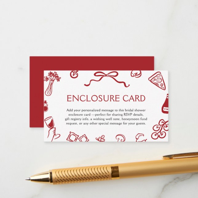 Red Italian Hand Drawn Pizza Wine That's Amore Enclosure Card (Front/Back In Situ)