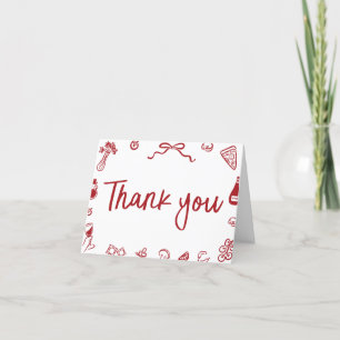 Red Italian Hand Drawn That's Amore Pizza Pasta Letterpress Thank You Card