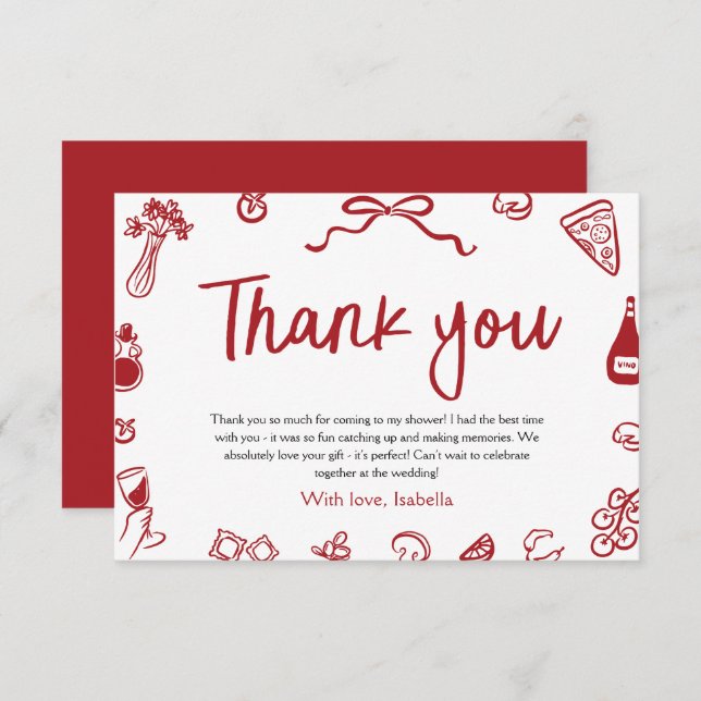 Red Italian Hand Drawn That's Amore Thank you Card (Front/Back)