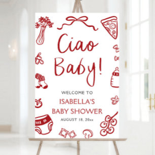 Red Italian Pizza Ciao Baby Baby Shower Welcome Foam Board