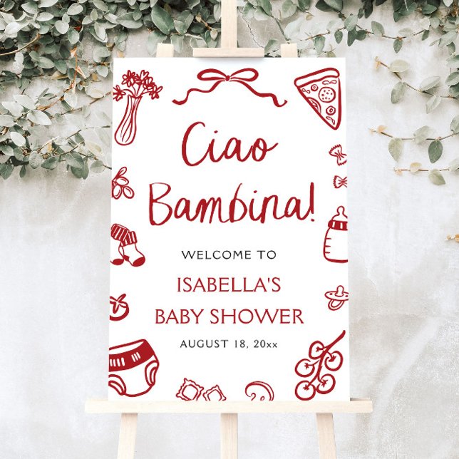 Red Italian Pizza Ciao Bambina Baby Shower Welcome Foam Board (Red Italian Pizza Ciao Bambina Baby Shower Welcome Sign)