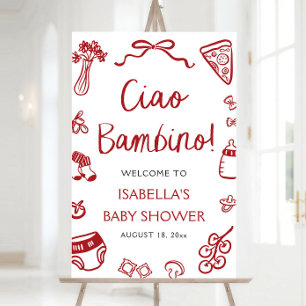 Red Italian Pizza Ciao Bambino Baby Shower Welcome Foam Board