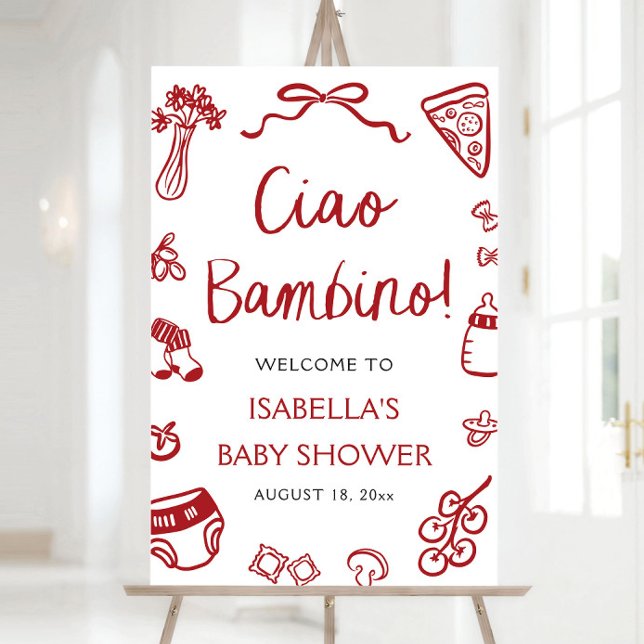 Red Italian Pizza Ciao Bambino Baby Shower Welcome Foam Board (Red Italian Pizza Ciao Bambino Baby Shower Welcome Foam Board)