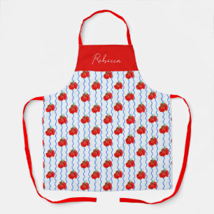 Red Italian Plum Tomatoes with Blue Wavy stripes Apron