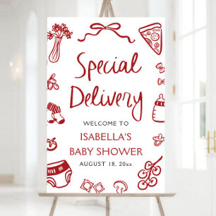 Red Italian Special Delivery Baby Shower Welcome Foam Board