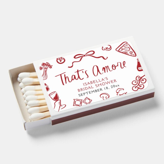 Red Italian That's Amore Pizza Pasta Bridal Shower Matchboxes (Front Open)