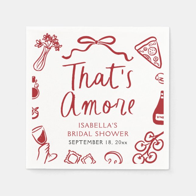 Red Italian That's Amore Pizza Pasta Bridal Shower Napkins (Front)