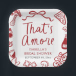 Red Italian That's Amore Pizza Pasta Bridal Shower Paper Plates<br><div class="desc">🍕 That’s Amore Bridal Shower Plates – Whimsical Italian Pizza & Pasta Party Magic! 🍝 Say "ciao bella!" to boring partyware — these red-and-white hand-drawn paper plates bring all the charm of an Italian trattoria straight to your bridal shower table! Featuring adorable doodles of pizza slices, pasta bowls, wine glasses,...</div>