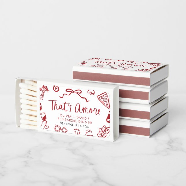 Red Italian That's Amore Pizza Rehearsal Dinner Matchboxes (Stacked)