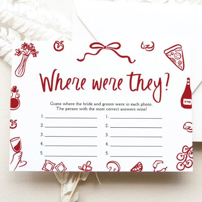 Red Italian Where Were They Bridal Shower Game Invitation (Red Italian Where Were They Bridal Shower Game)
