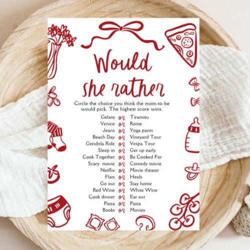 Red Italian Would She Rather Baby Shower Game