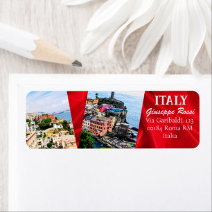 Red Italy Trendy Modern Nature Rome Address Label