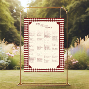 Red & Ivory Alphabetical Wedding Seating Chart Foam Board