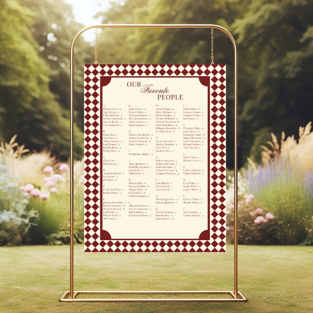 Red & Ivory Alphabetical Wedding Seating Chart Foam Board (Creator Uploaded)