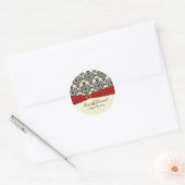Red, Ivory, and Black Damask 1.5" Round Sticker (Envelope)