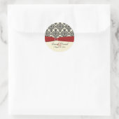 Red, Ivory, and Black Damask 1.5" Round Sticker (Bag)