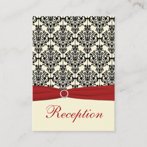 Red, Ivory, and Black Damask Reception Card Business Card Template