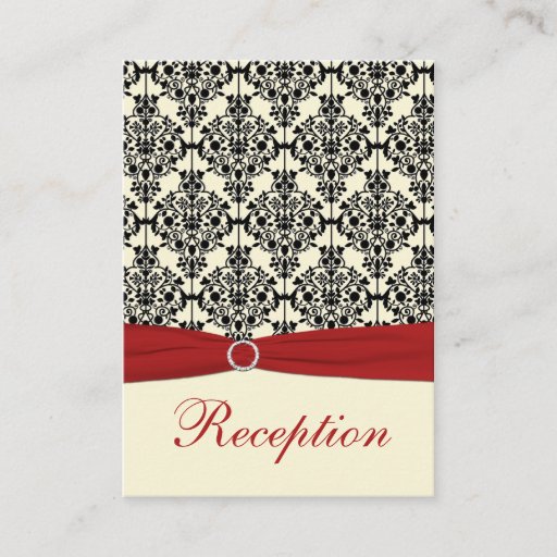 Customizable Red, Ivory, and Black Damask Reception Card Business Card Template