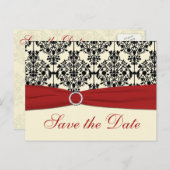 Red, Ivory, and Black Save the Date Postcard (Front/Back)