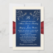Red Ivory Blue Floral Monogram Wedding Invitation (Back)
