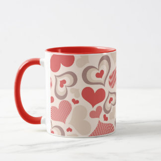 Red Ivory Heart Pattern Retro Valentines Day Art Mug
