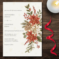Red & Ivory Poinsettias in Snow on Ivory Wedding 