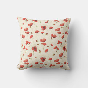 Red Ivory Poppy Throw Pillow