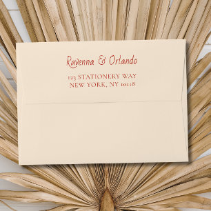 Red Ivory Stripes Retro Minimalist Wedding Envelope