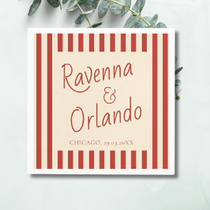 Red Ivory Stripes Retro Minimalist Wedding Napkins