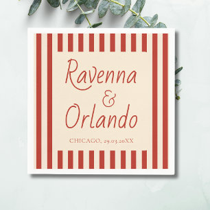 Red Ivory Stripes Retro Minimalist Wedding Napkins