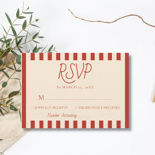 Red Ivory Stripes Retro Minimalist Wedding RSVP Card