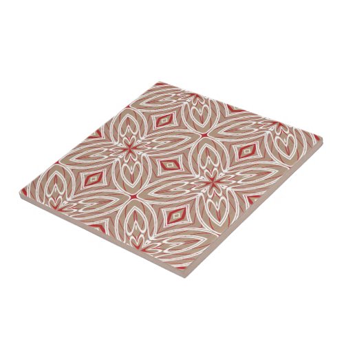 Red Ivory White Taupe Beige Ethnic Tribe Art Ceramic Tile