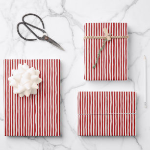 Red & Ivory Wonky Stripes Wrapping Paper Sheets