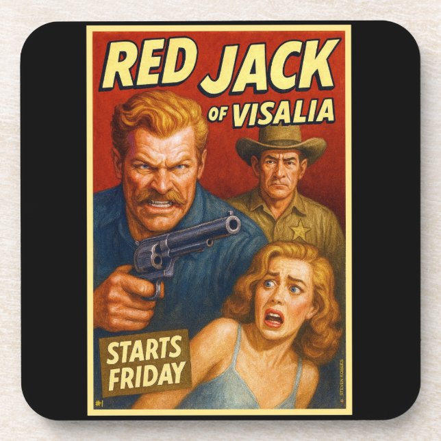 "RED JACK OF VISALIA" COASTER.  #1 OF 6. BEVERAGE COASTER (Front)