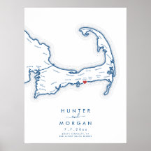 Red Jacket Wedding Cape Cod Navy Guest Book Poster