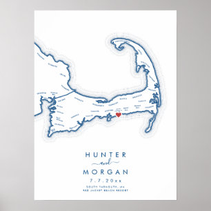Red Jacket Wedding Cape Cod Navy Guest Book Poster