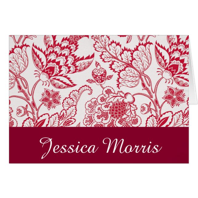 Red Jacobean print, Personalize Cards (Front Horizontal)
