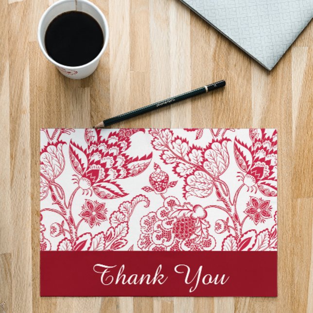 Red Jacobean print Thank You Cards (Creator Uploaded)