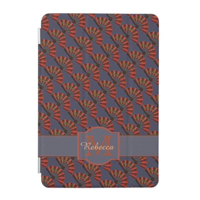Red Japanese Antique Fans Elegant Personalised iPad Mini Cover (Front)