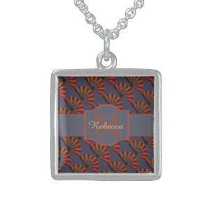 Red Japanese Antique Fans Personalised Sterling Silver Necklace