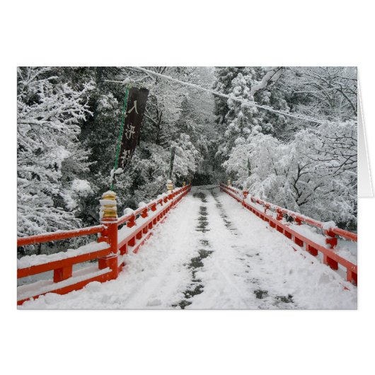 Red Japanese Bridge in Snow (Front Horizontal)