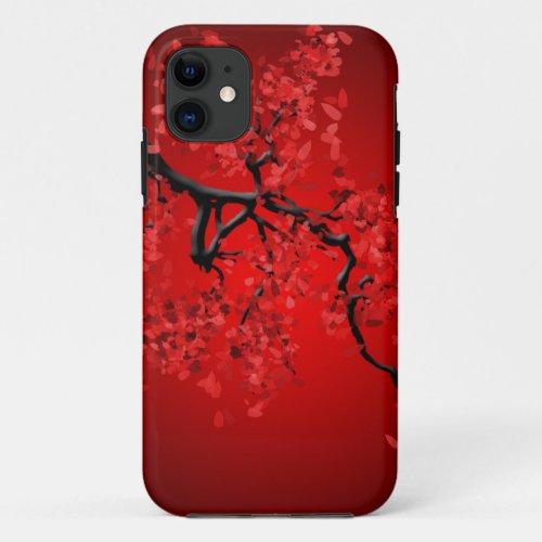 Red Japanese Cherry Blossom Branch iPhone 11 Case