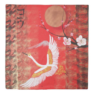 Red japanese crane japan sun fuji bed duvet cover