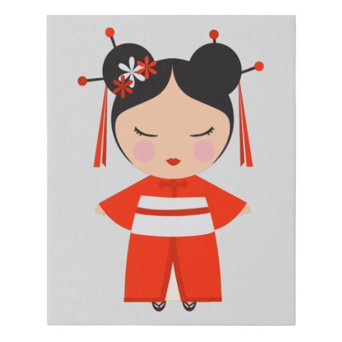 Red Japanese Doll Faux Canvas Print