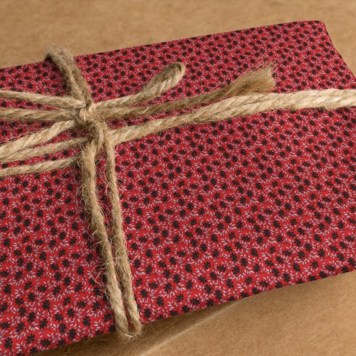 Red Japanese Kimono Print Flower Wrapping Paper