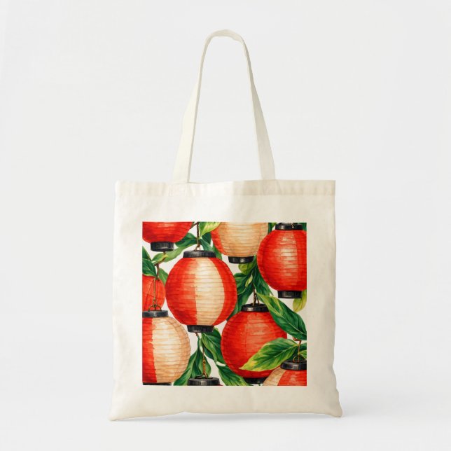 Red Japanese Lantern Leaf Tote Bag (Front)
