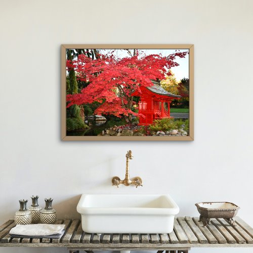 Red Japanese Maple and Garden Tea House Photo Print