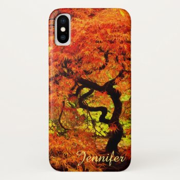 Red Japanese Maple Bonsai Autumn Tree Custom Name Iphone Xs Case by Frasure_Studios at Zazzle
