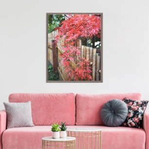 Red Japanese Maple Leaves and Bamboo Canvas Print
