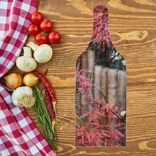  Red Japanese Maple Leaves and Bamboo Cutting Board